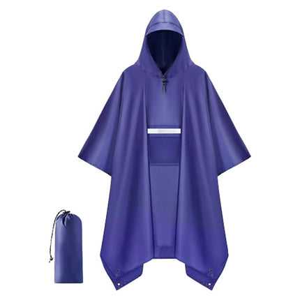 Blue Unisex Hooded Rain Poncho - Lightweight Packable Outdoor Rain Cape with Reflective Pocket, Adjustable Hood and Grommets for Hiking, Camping and Travel