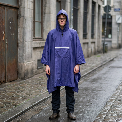 Blue Unisex Hooded Rain Poncho - Lightweight Packable Outdoor Rain Cape with Reflective Pocket, Adjustable Hood and Grommets for Hiking, Camping and Travel