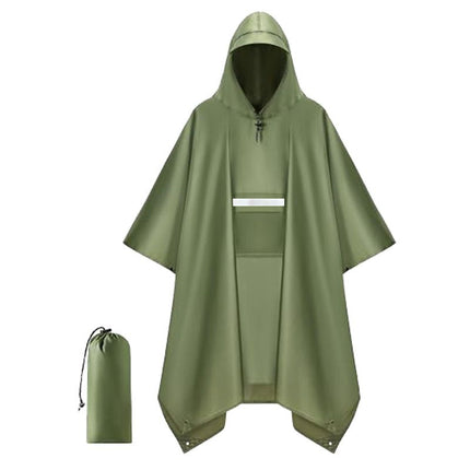 Green Unisex Hooded Rain Poncho - Lightweight Packable Outdoor Rain Cape with Reflective Pocket, Adjustable Hood and Grommets for Hiking, Camping and Travel