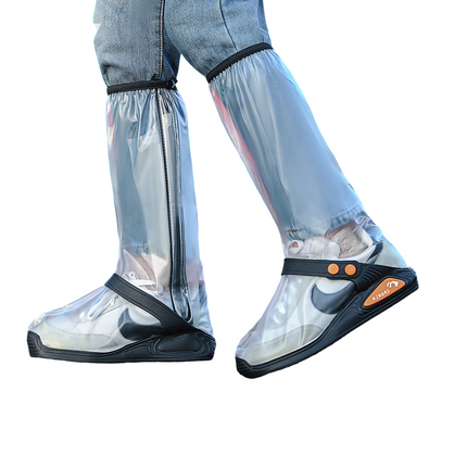 White High Top Waterproof Rain Shoe Covers - Size M EU 38-39, Thick Sole Reusable Overshoes with Side Zip, Adjustable Strap and Anti-Slip Sole for Cycling and Walking