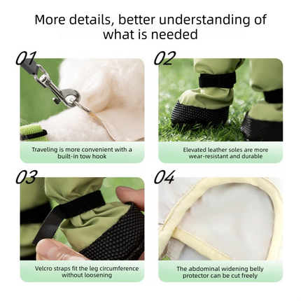 Size L Four Leg Waterproof Pet Jumpsuit with Adjustable Straps, Paw Covers and Leash Attachment for Wet and Muddy Walks