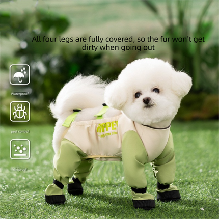 Size XL Four Leg Waterproof Pet Jumpsuit with Adjustable Straps, Paw Covers and Leash Attachment for Wet and Muddy Walks