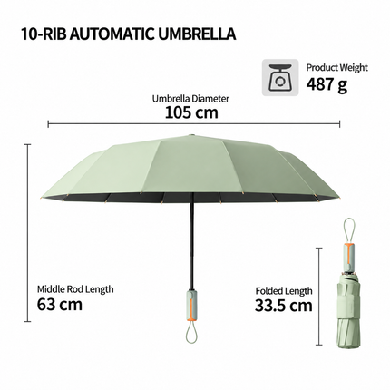 Automatic Folding Umbrella (Navy Blue)- 105 cm Large Canopy, UPF 50+ Sun and Rain Umbrella with 10-Rib Frame, Auto Open Close Handle for Travel and Daily Commute