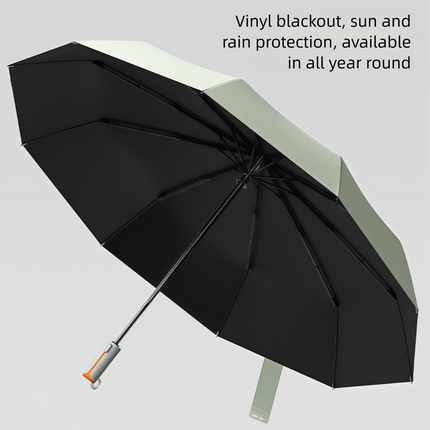 Automatic Folding Umbrella (White)- 105 cm Large Canopy, UPF 50+ Sun and Rain Umbrella with 10-Rib Frame, Auto Open Close Handle for Travel and Daily Commute