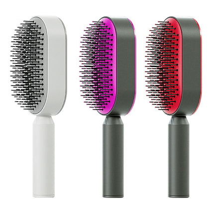 Self Cleaning Hair Brush for Women - One-Key Cleaning, Airbag Scalp Massage, Anti-Static Comb for Home & Travel Use
