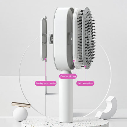 Self Cleaning Hair Brush for Women - One-Key Cleaning, Airbag Scalp Massage, Anti-Static Comb for Home & Travel Use