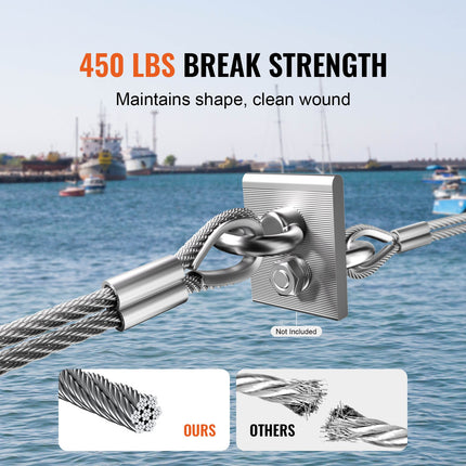 Wire Rope Kit, 1.59 mm 100.6 m 304 Stainless Steel Cable with 80 Sleeves and 20 Thimbles, 2KN Breaking Strength, 7 x 7 Strands Marine Aircraft Grade for Handrail Stair Decking Fence Outdoors