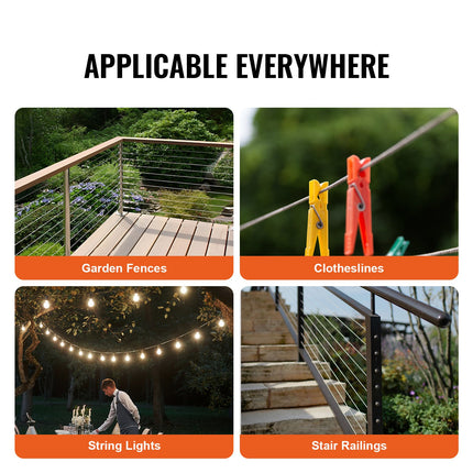 Wire Rope Kit, 1.59 mm 100.6 m 304 Stainless Steel Cable with 80 Sleeves and 20 Thimbles, 2KN Breaking Strength, 7 x 7 Strands Marine Aircraft Grade for Handrail Stair Decking Fence Outdoors