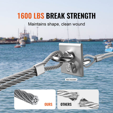 Wire Rope Kit, 3.18 mm 305 m 316 Stainless Steel Cable with Cutter and Gloves, 7.1KN Breaking Strength, 7x7 Strands Construction Marine Aircraft Grade for Handrail Stair Decking Fence Outdoors