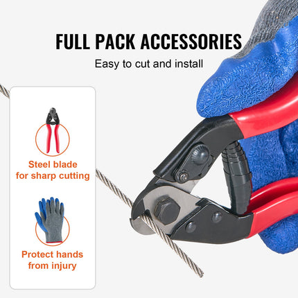 Wire Rope Kit, 3.18 mm 305 m 316 Stainless Steel Cable with Cutter and Gloves, 7.1KN Breaking Strength, 7x7 Strands Construction Marine Aircraft Grade for Handrail Stair Decking Fence Outdoors