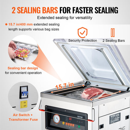 DZ-400/2F Automatic Vacuum Sealer Food Vacuum Sealing Packing Machine 220V