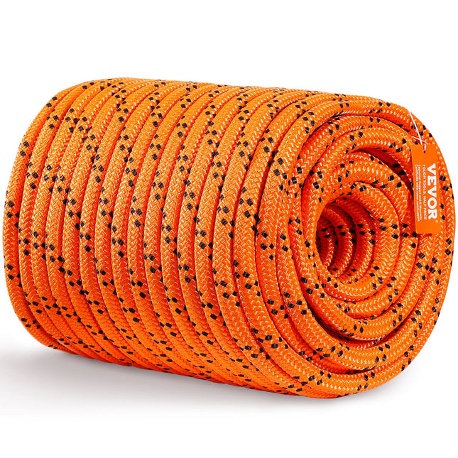 Double Braided Polyester Rope 19 mm x 67.06 m 24 Strands 88.96kN Breaking Strength Outdoor in Black / Orange