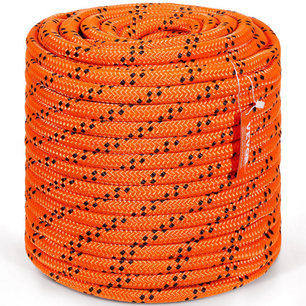 Double Braided Polyester Rope, 19 mm x 67.06 m, 24 Strands, 88.96kN Breaking Strength Outdoor Climbing Rope, Arborist Rigging Rope for Rock Hiking Camping Swing Rappelling Rescue, Orange/Black