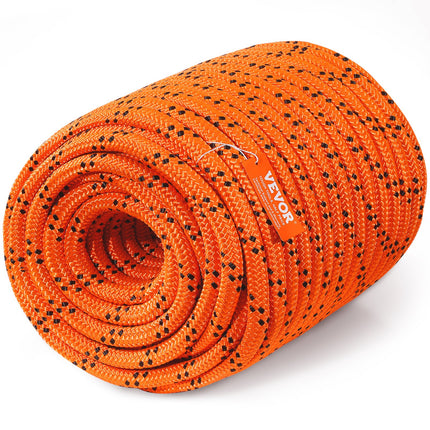 Double Braided Polyester Rope, 19 mm x 67.06 m, 24 Strands, 88.96kN Breaking Strength Outdoor Climbing Rope, Arborist Rigging Rope for Rock Hiking Camping Swing Rappelling Rescue, Orange/Black
