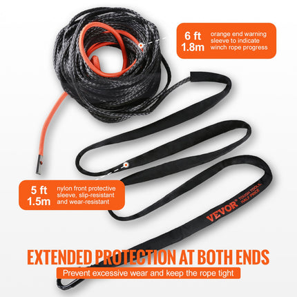 Synthetic Winch Rope, 12.7 mm x 28 m, 142.3 kN, Synthetic Winch Line Cable Rope with Protective Sleeve + Forged Winch Hook + Pull Strap, Universal Fit for SUV, Large Off-Road Vehicle, Truck