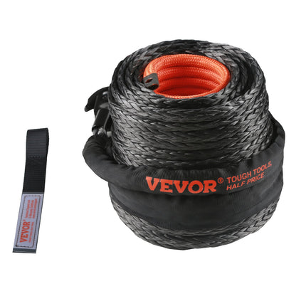Synthetic Winch Rope, 12.7 mm x 28 m, 142.3 kN, Synthetic Winch Line Cable Rope with Protective Sleeve + Forged Winch Hook + Pull Strap, Universal Fit for SUV, Large Off-Road Vehicle, Truck