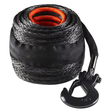 Synthetic Winch Rope, 12.7 mm x 28 m, 142.3 kN, Synthetic Winch Line Cable Rope with Protective Sleeve + Forged Winch Hook + Pull Strap, Universal Fit for SUV, Large Off-Road Vehicle, Truck