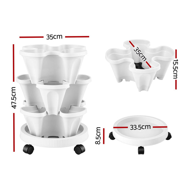 Green Fingers 3 Tier Stackable Vertical Planter Tower Strawberry Pot Wheels White – product detail