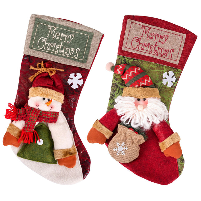 Jingle Jollys Christmas Stockings 2 Pack Large 3D Plush Santa Snowman 43.5cm Christmas Decor for Family