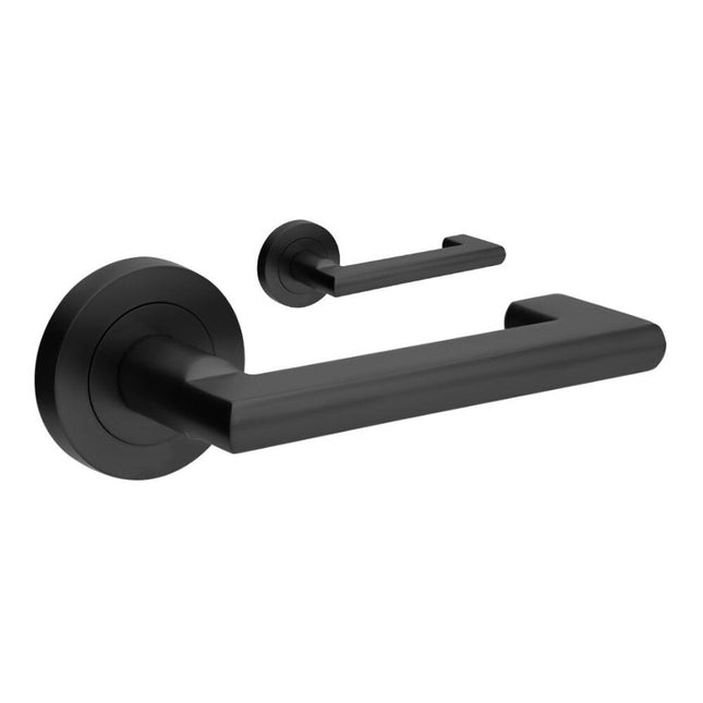 10000.BLK | Epic Return Door Lever Handle on Round Rose Leverset Only Matt Black | Zanda Architectural