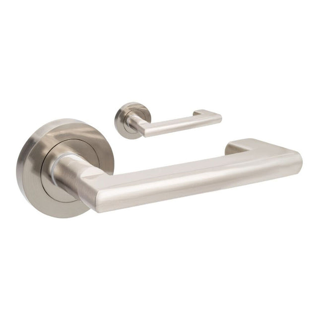 10000.BN | Epic Return Door Lever Handle on Round Rose Leverset Only Brushed Nickel | Zanda Architectural