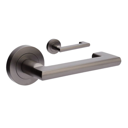 10000.GN | Epic Return Door Lever Handle on Round Rose Leverset Only Graphite Nickel | Zanda Architectural