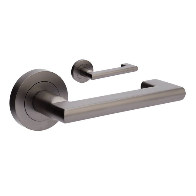 10000.GN | Epic Return Door Lever Handle on Round Rose Leverset Only Graphite Nickel | Zanda Architectural