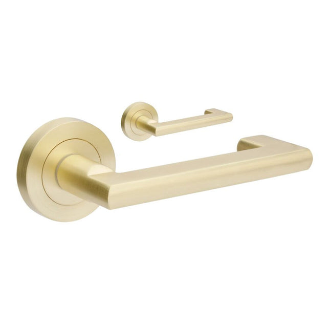 10000.SB | Epic Return Door Lever Handle on Round Rose Leverset Only Satin Brass | Zanda Architectural