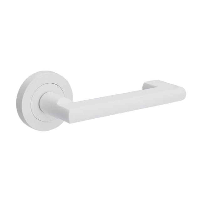 10000.WHT | Epic Return Door Lever Handle on Round Rose Leverset Only Matt White | Zanda Architectural