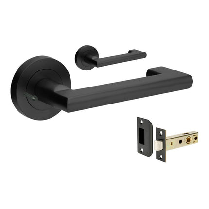 10002.BLK | Epic Return Door Lever Handle on Round Rose Privacy Set Matt Black | Zanda Architectural