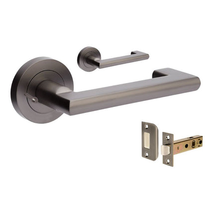 10002.GN | Epic Return Door Lever Handle on Round Rose Privacy Set Graphite Nickel | Zanda Architectural