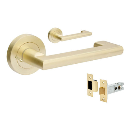 10002.SB | Epic Return Door Lever Handle on Round Rose Privacy Set Satin Brass | Zanda Architectural