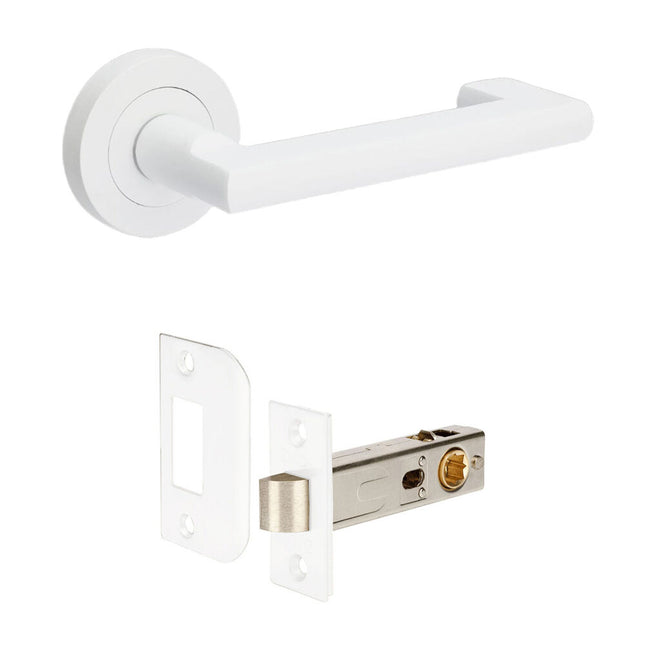 10002.WHT | Epic Return Door Lever Handle on Round Rose Privacy Set Matt White | Zanda Architectural