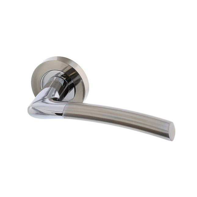 Luxe Door Lever Handle on Round Rose Leverset Only Brushed Nickel/Chrome Plate 10010.BNCP Zanda | Decorus Hardware
