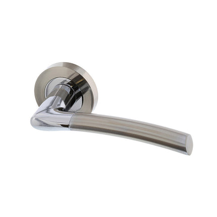 10010.BN/CP | Luxe Door Lever Handle on Round Rose Leverset Only Brushed Nickel/Chrome Plate 10010.BNCP | Zanda Architectural