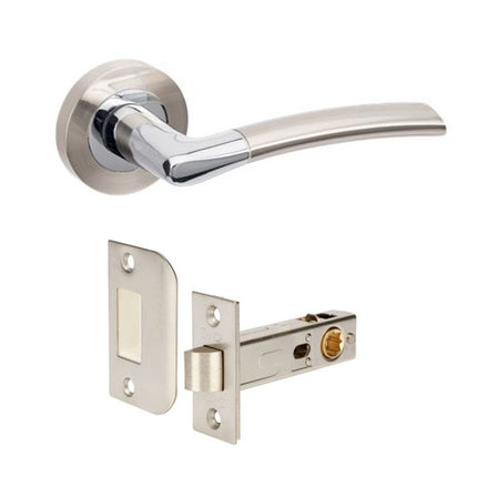 Luxe Door Lever Handle on Round Rose Passage Set Brushed Nickel/Chrome Plate 10011.BNCP Zanda | Decorus Hardware