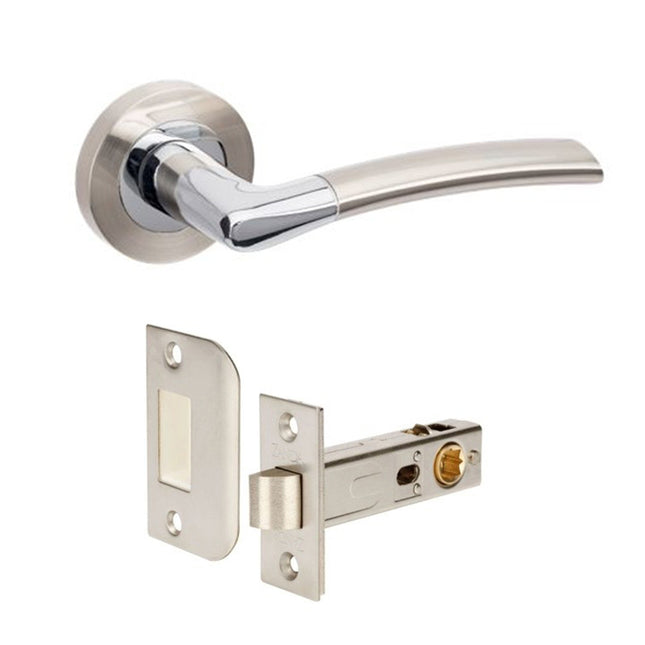 Luxe Door Lever Handle on Round Rose Passage Set Brushed Nickel/Chrome Plate 10011.BNCP Zanda | Decorus Hardware