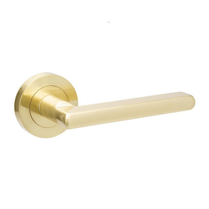 10020.SB | Epic Door Lever Handle on Round Rose Leverset Only Satin Brass | Zanda Architectural