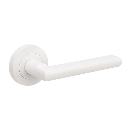 10020.WHT | Epic Door Lever Handle on Round Rose Leverset Only Matt White | Zanda Architectural