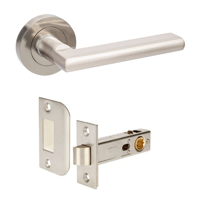 10021.BN | Epic Door Lever Handle on Round Rose Passage Set Brushed Nickel | Zanda Architectural