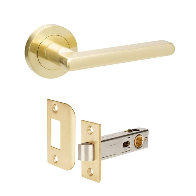10021.SB | Epic Door Lever Handle on Round Rose Passage Set Satin Brass | Zanda Architectural
