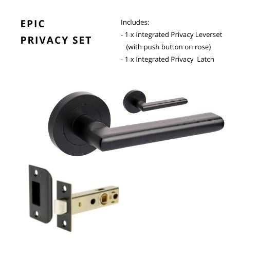 10022.BLK | Epic Door Lever Handle on Round Rose Privacy Set Matt Black | Zanda Architectural