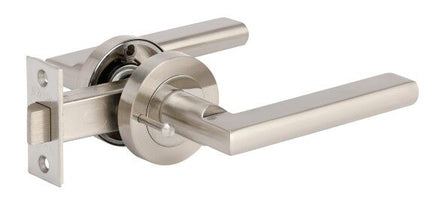 10022.BN | Epic Door Lever Handle on Round Rose Privacy Set Brushed Nickel | Zanda Architectural