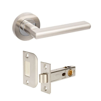 Epic Door Lever Handle on Round Rose Privacy Set Brushed Nickel/Chrome Plate 10022.BNCP Zanda | Decorus Hardware