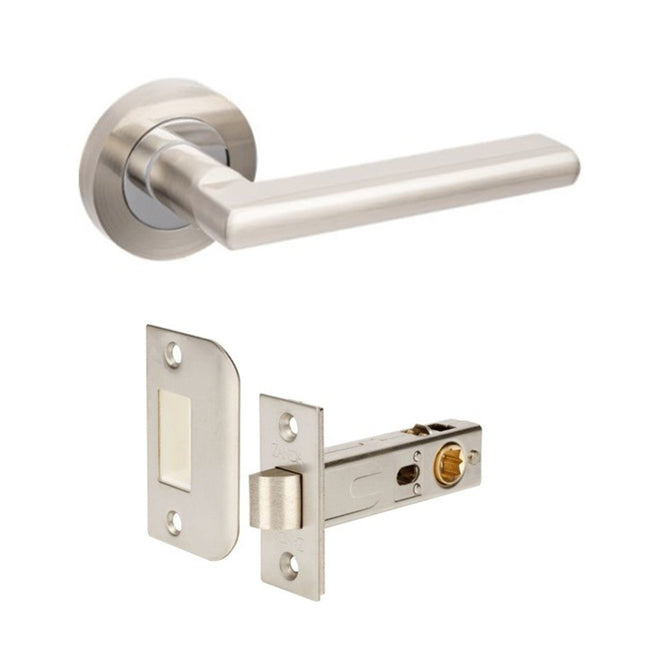 Epic Door Lever Handle on Round Rose Privacy Set Brushed Nickel/Chrome Plate 10022.BNCP Zanda | Decorus Hardware