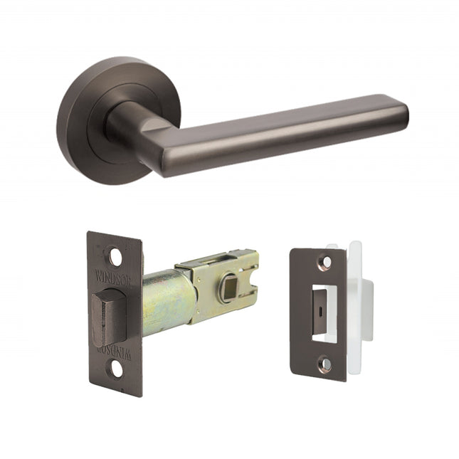 10022.GN | Epic Door Lever Handle on Round Rose Privacy Set Graphite Nickel | Zanda Architectural