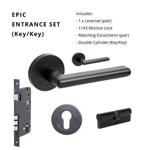 Zanda Architectural Door Hardware | Epic Entrance Set - Includes 10020, 1143, 9035 & 1121 (60mm Key/Key) 10024.1.BLK