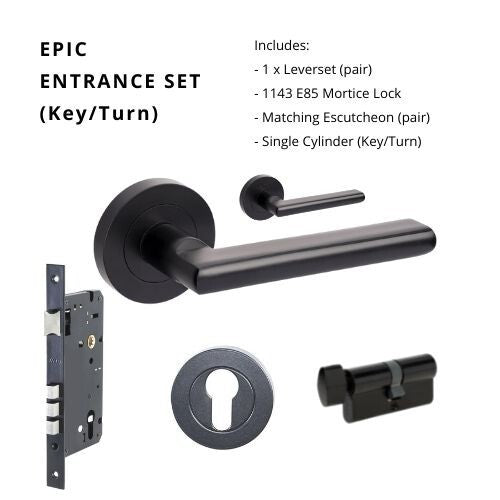 Zanda Architectural Door Hardware | Futura Epic Entrance Set - Includes 10020 1143 9035 & 1122 60mm Key/Turn Matt Black