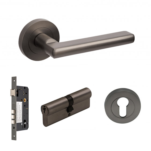 Epic Door Lever Handle on Round Rose Entrance Set 70mm Key/Key Graphite Nickel 100243.GN Zanda | Decorus Hardware