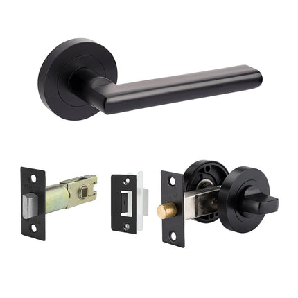 10026.BLK | Epic Door Lever Handle on Round Rose Separate Privacy Matt Black | Zanda Architectural